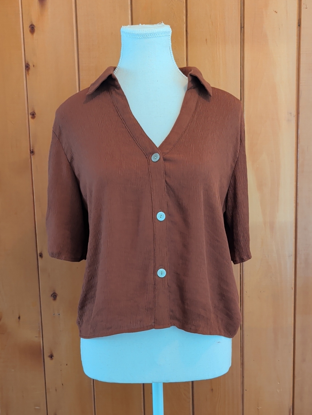 Dex Brown Button-Front V-Neck Shirt